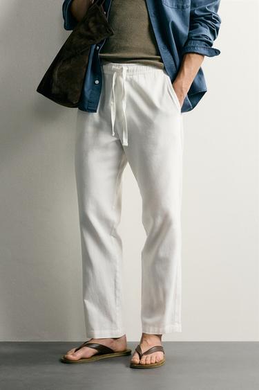 COTTON/LINEN RELAXED FIT TROUSERS - Oyster-white by Zara