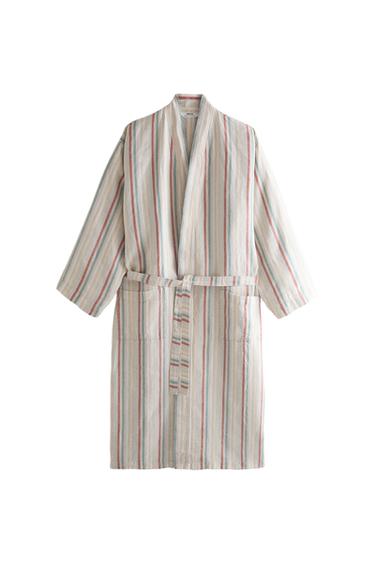 LINEN DRESSING GOWN WITH COLOURED STRIPES - Multicoloured Zara