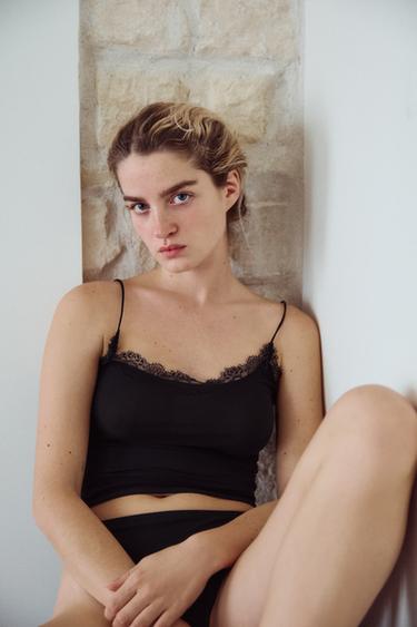 SHEER LACE TOP - Black by Zara