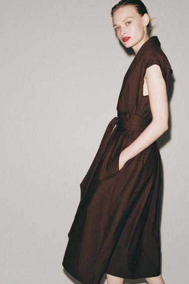 ROBE POPELINE PLIS ZW COLLECTION - Marron de Zara - Image 4