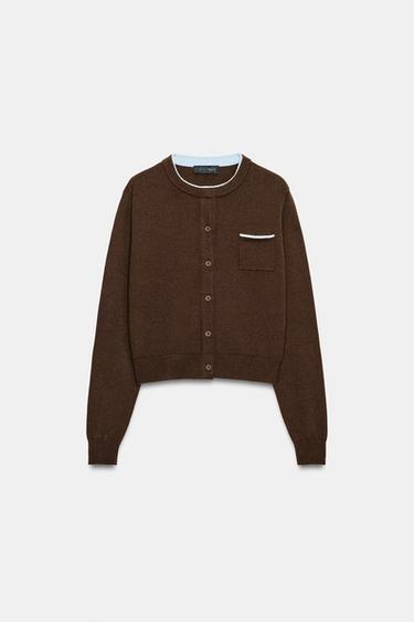 コントラストニットカーディガンブラウン0Zaraのコントラストニットカーディガン - ブラウン - 画像 0