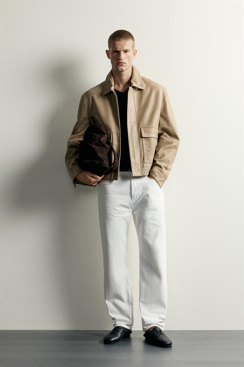 ユーズド加工レザージャケット - ベージュ | ZARA Japan / 日本