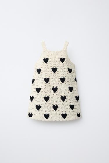ROBE EN MAILLE CROCHET CŒURS - Écru / Noir de Zara - Image 1