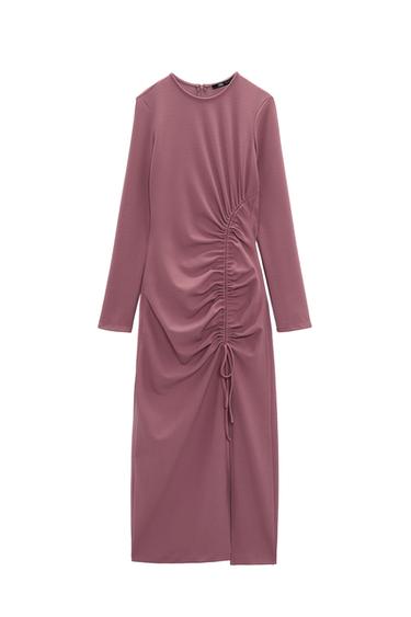 MIDI DRESS WITH SIDE GATHERING