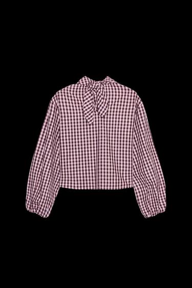 Zara GINGHAM POPLIN SHIRT - Pinks
