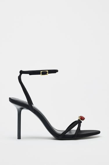 Zara BEADED CROSSED STRAP SANDALS - Black