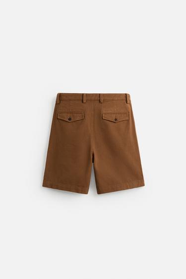 RELAXED FIT PLEATED BERMUDA SHORTS - Caramel by Zara - Image 7