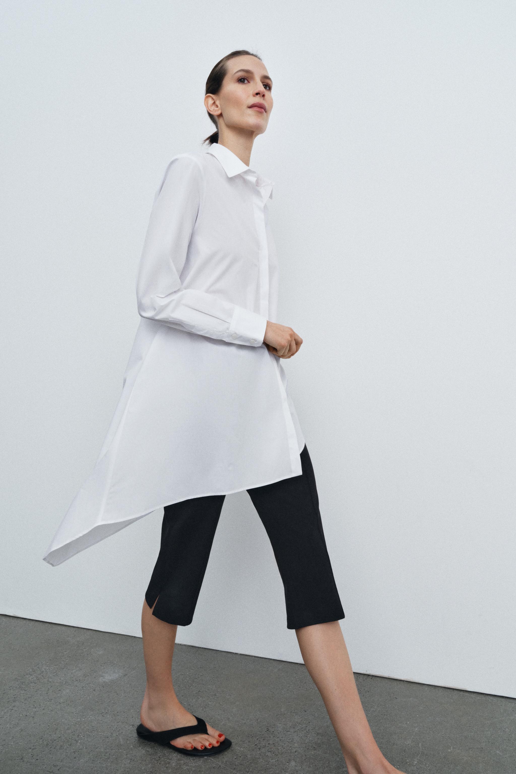 ZW COLLECTION ASYMMETRIC POPLIN SHIRT - White | ZARA United States ZW COLLECTION ASYMMETRIC POPLIN SHIRT - White | ZARA United States