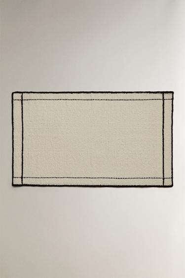 BATH MAT WITH TOPSTITCHED BORDER - Ecru / Black by Zara