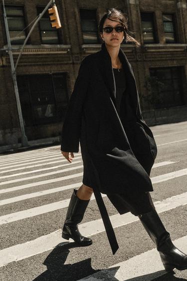 ladies black dress coat Women's Coats Style:EE50146BK Bust measurement collection-birthdaydresses Monique Off-Shoulder Long Sleeve
