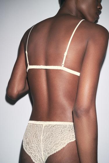 CONTRAST LACE TRIANGLE BRALETTE - Ecru / Beige by Zara - Image 2