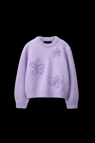 STRICKPULLOVER MIT TÜLL-BLUMEN - Lila von Zara - Bild 0