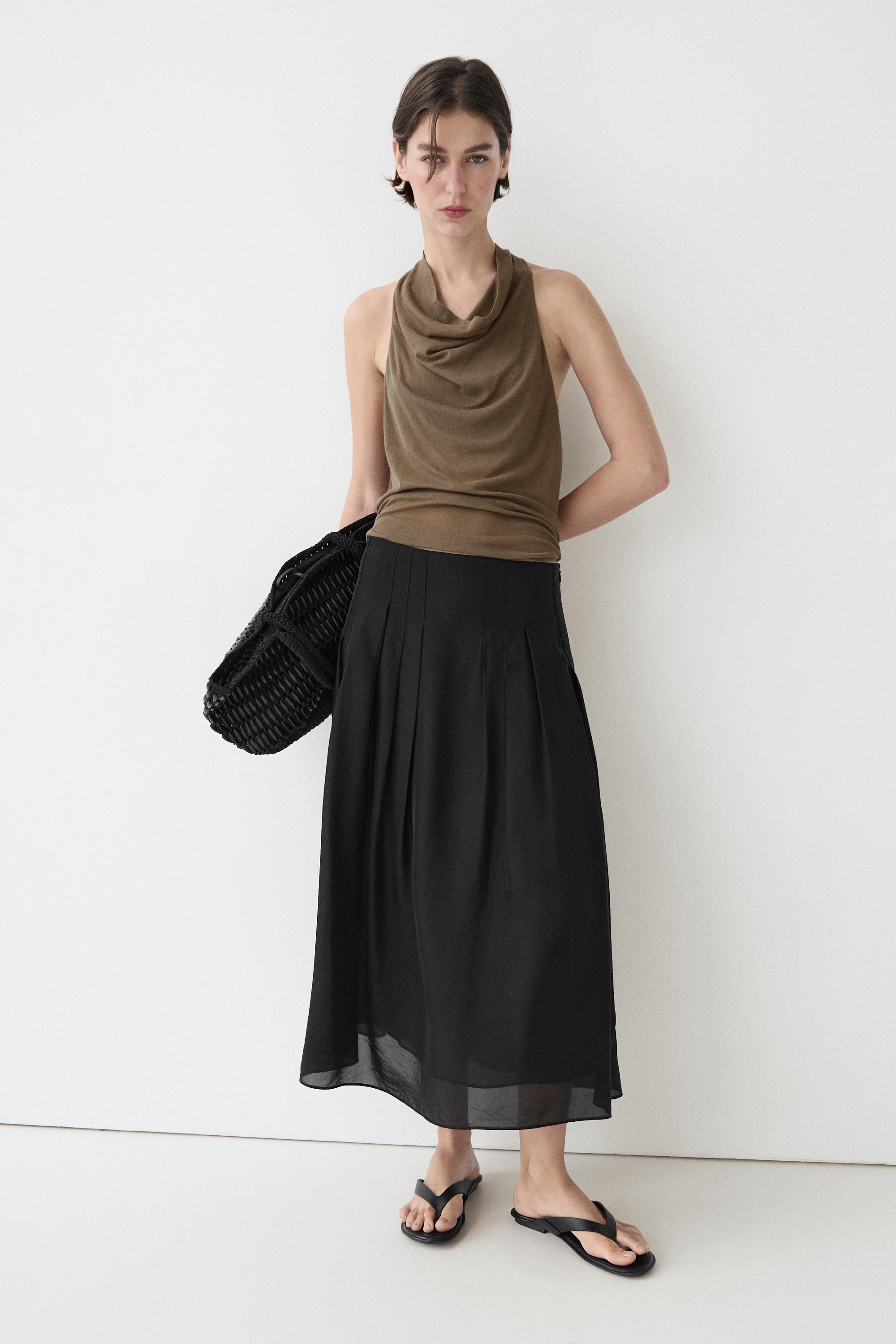 Flowing midi skirt with pintucks