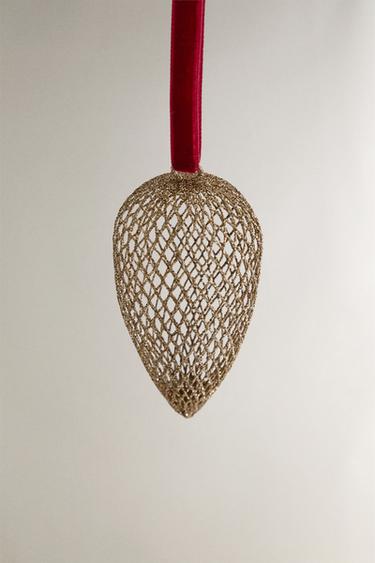 LONG MESH BAUBLE CHRISTMAS TREE DECORATION - Silver by Zara - Image 1