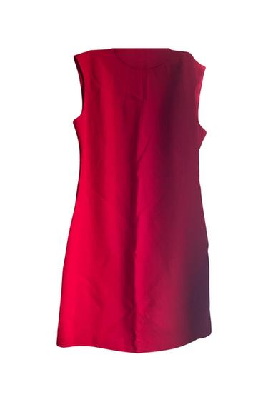 Front view of a red sleeveless dress.