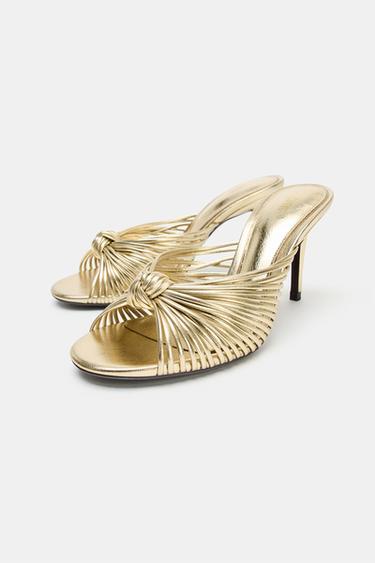KNOTTED HIGH-HEEL SANDALS - Gold by Zara