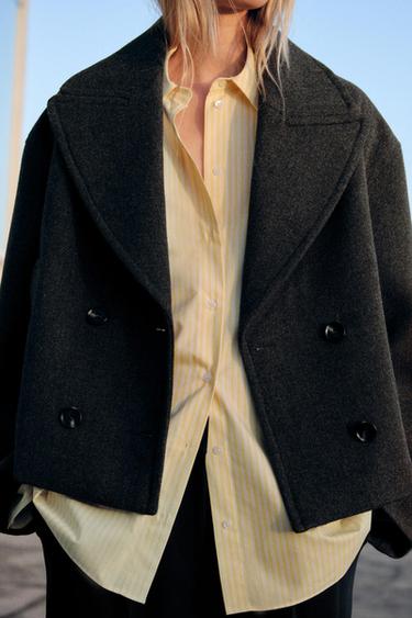 SHORT DOUBLE-BREASTED COAT - Grey by Zara - Image 1