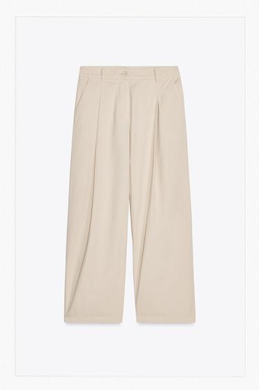 Zara PLEATED CHINO PANTS - Beige