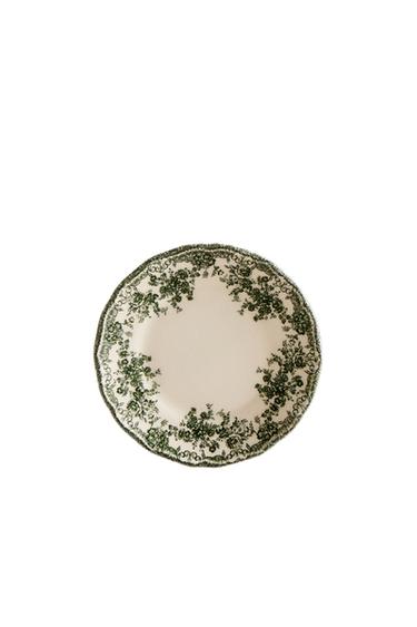 FLORAL EARTHENWARE SIDE PLATE - Dark olive by Zara