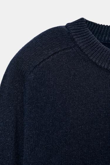 100% WOOL JUMPER WITH SHOULDER PADS - Navy blue by Zara - Image 4