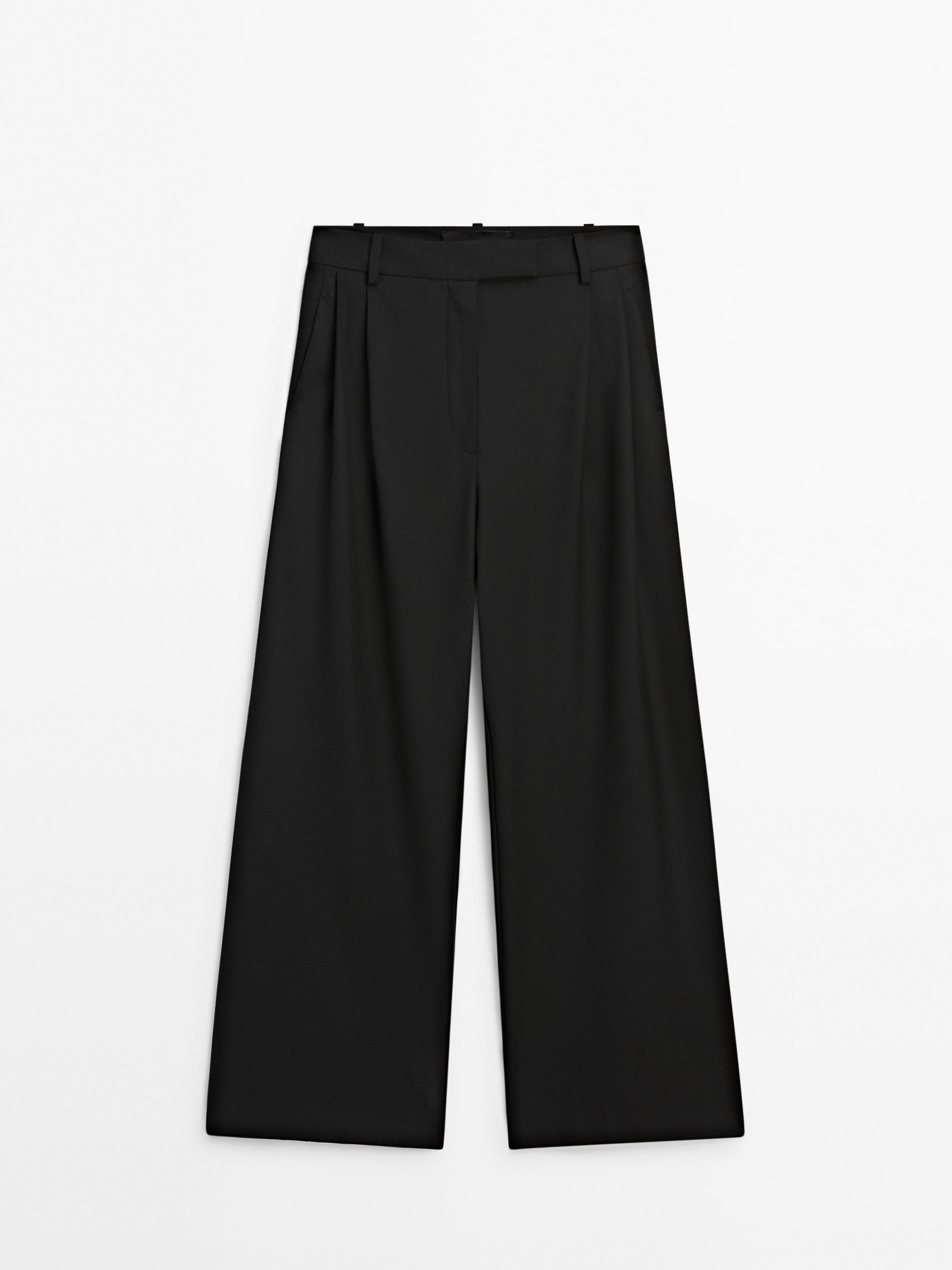 Darted suit trousers with satin waistband - Studio - Black | ZARA 