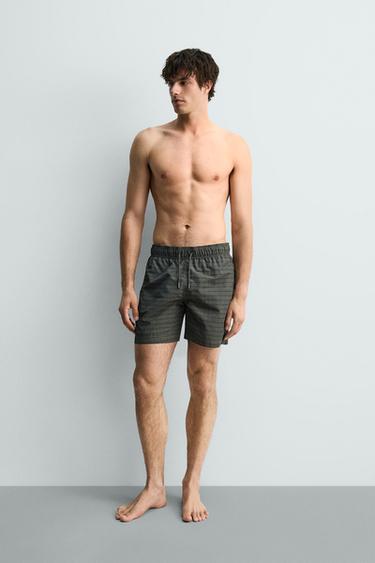 CALÇÕES DE BANHO COMPRIDOS COM ESTAMPADO GEOMÉTRICO - Cinzentos da Zara - Imagem 0