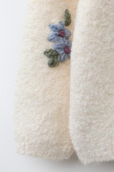 BOUCLÉ FLORAL CARDIGAN - Ecru by Zara - Image 3