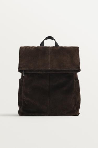 LEATHER BACKPACK WITH FLAP - Brown by Zara