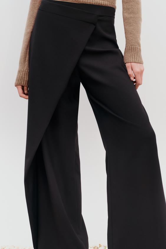 CONTRASTING DOUBLE WAISTBAND PANTS - Black