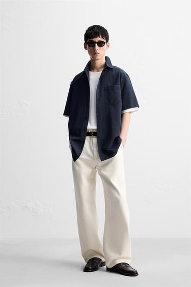 COTTON/LINEN SHIRT - Dark navy by Zara