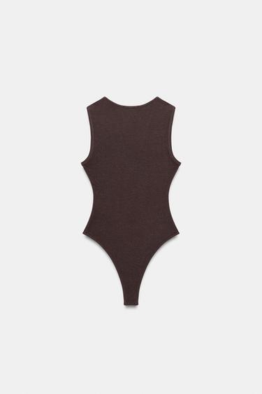FITTED V-NECK BODYSUIT - Brown by Zara - Image 4