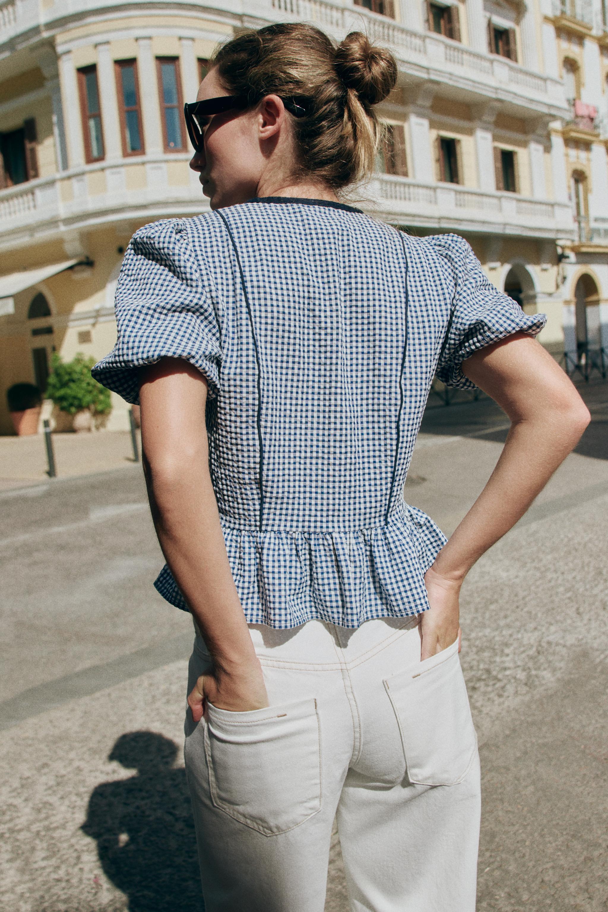 Женские блузки Zara GINGHAM PEPLUM BLOUSE — фото 5