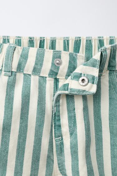 BAGGY DENIM BERMUDA SHORTS - Green stripe by Zara - Image 2