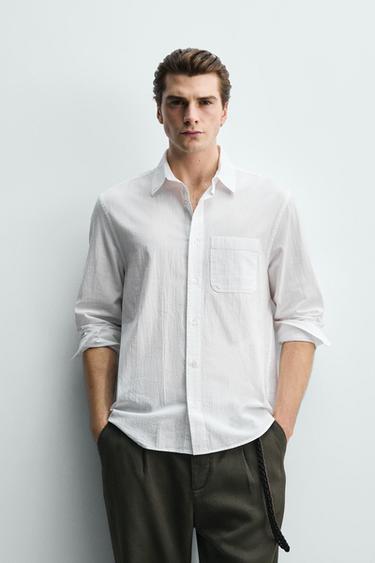 ÁO SƠ MI DÁNG REGULAR FIT VẢI HIỆU ỨNG NHĂN - Màu trắng từ Zara