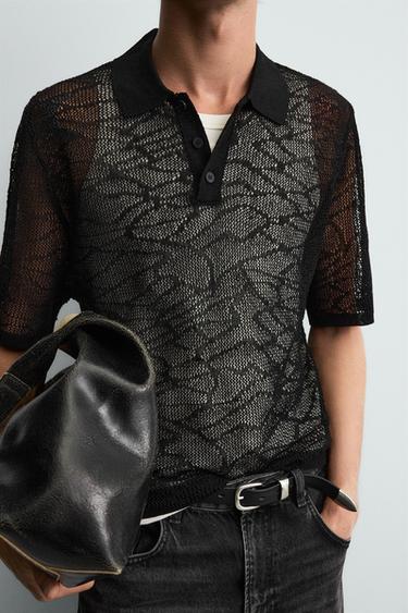 OPENWORK KNIT POLO SHIRT - Black by Zara - Image 6