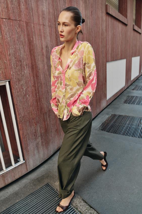 BEADED FLORAL PRINT BLOUSE