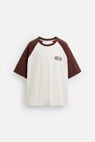 CAMISETA COLOR BLOCK TEXTOS - Blanco roto de Zara