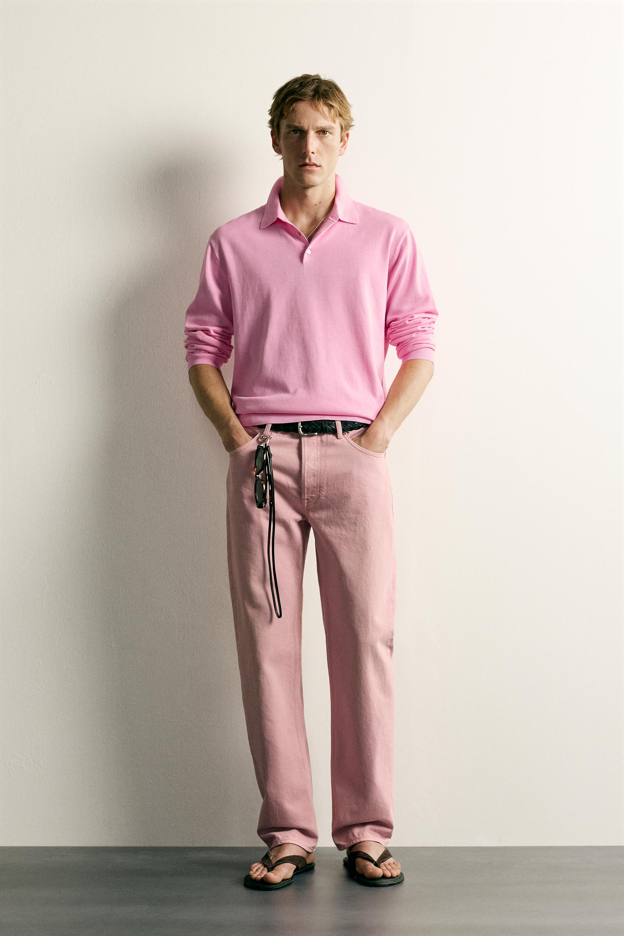 RELAXED FIT KNIT POLO SHIRT - Pink marl | ZARA Canada