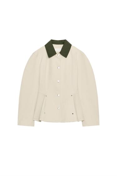 CONTRAST COLLAR PEPLUM JACKET - Bone by Zara