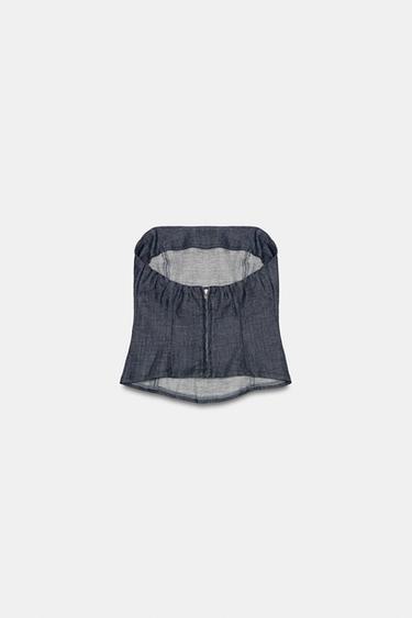 TOP DENIM TRF BUSTIER - Indigo foncé de Zara - Image 6