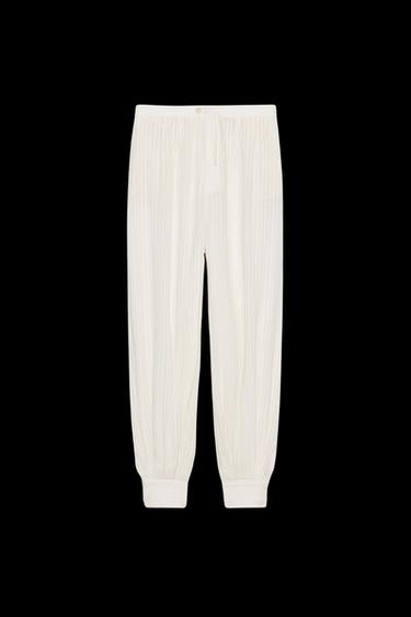 Zara ZW COLLECTION STRIPED CUFF PANTS - Ecru - Image 0