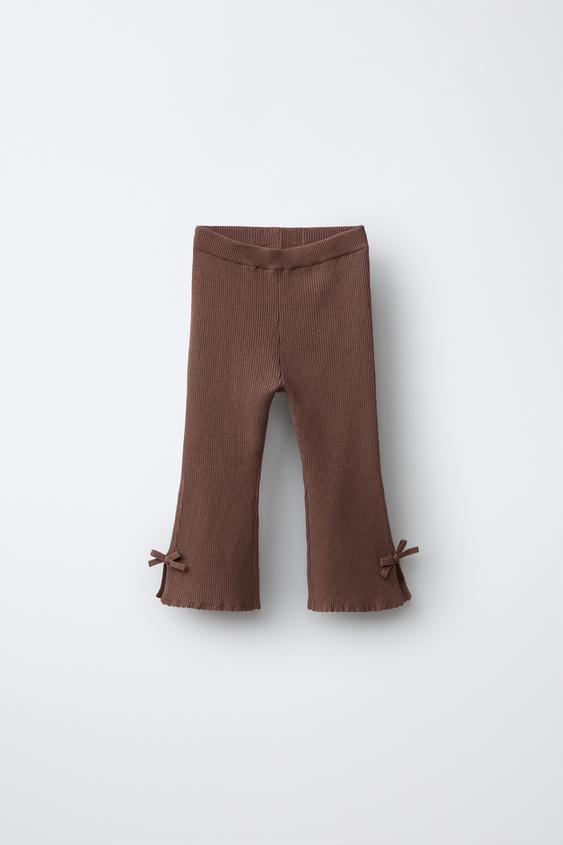 RIBBED KNIT FLARE LEGGINGS - Brown by Zara - Image 0