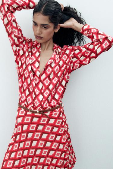 FALDA MINI ESTAMPADO GEOMÉTRICO CINTURÓN - Multicolor de Zara