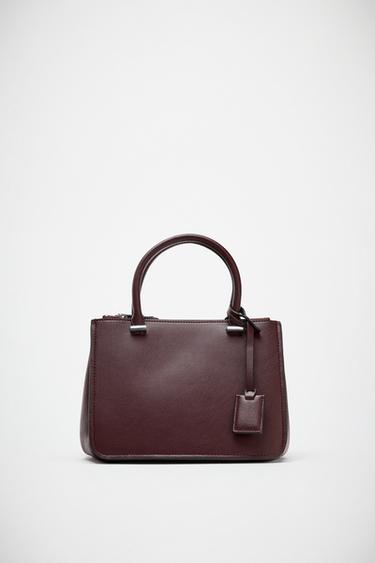 Zara MINI CITY BAG WITH DOUBLE HANDLE - Burgundy Red