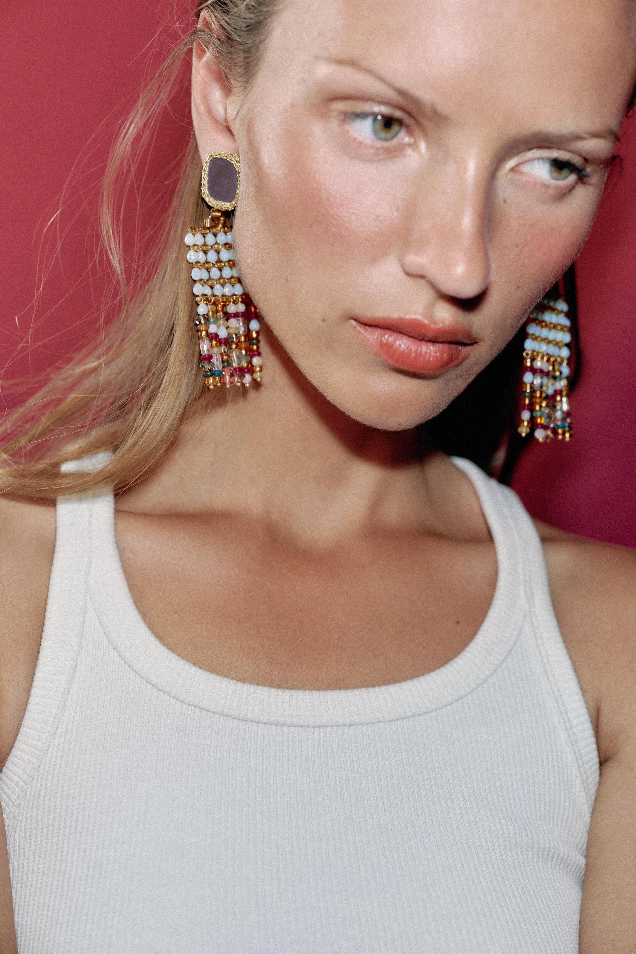 Женские аксессуары Zara MIRROR CROCHET BEAD EARRINGS — фото 2