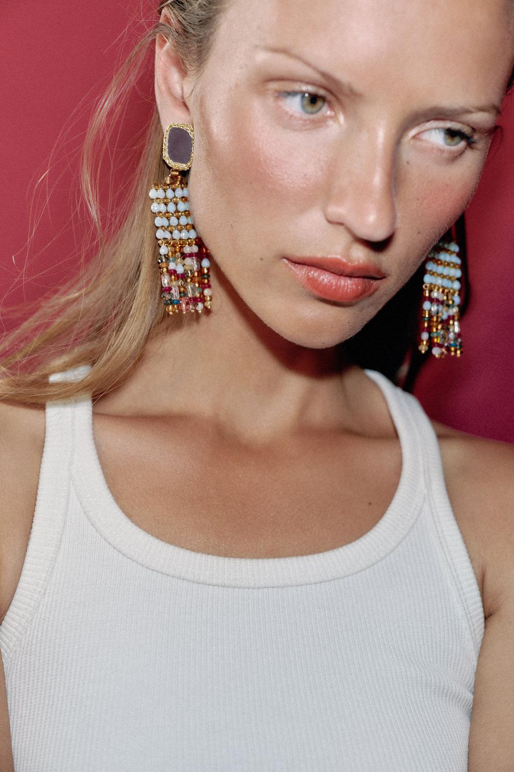MIRROR AND CROCHET BEADED EARRINGS