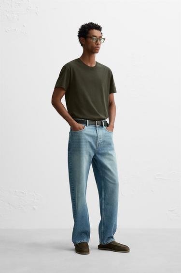 WASHED SLIM FIT T-SHIRT - Black / Brown by Zara - Image 0