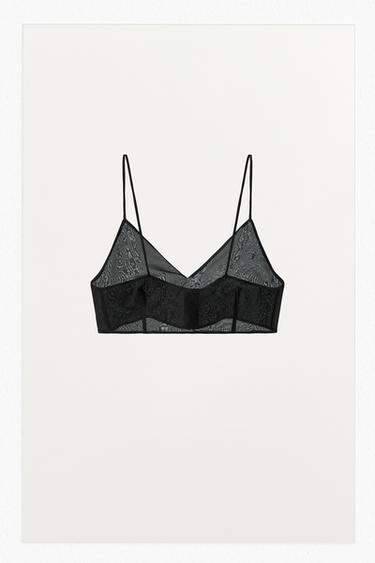 100% SILK CROP TOP - Black by Zara