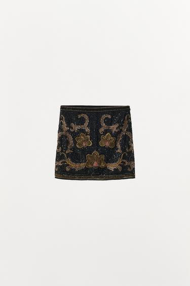 EMBROIDERED SHORT SKIRT - Black by Zara - Image 6