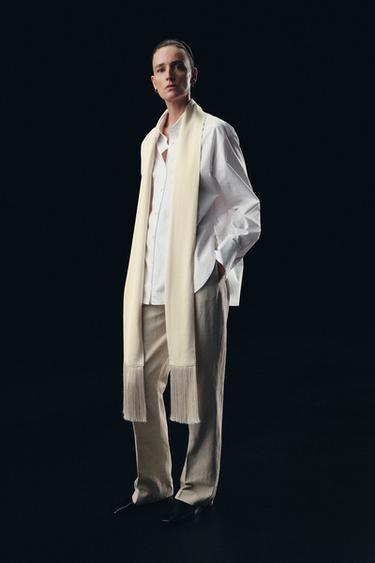 ZW COLLECTION FRINGED POCKET SQUARE SHIRT - White by Zara - Image 6